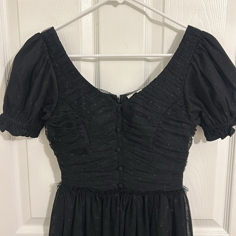 Ivy City Co Gala Black Midi Dress Tulle Puff Sleeve Swiss Polka Dot Size XXS - Picture 6 of 15